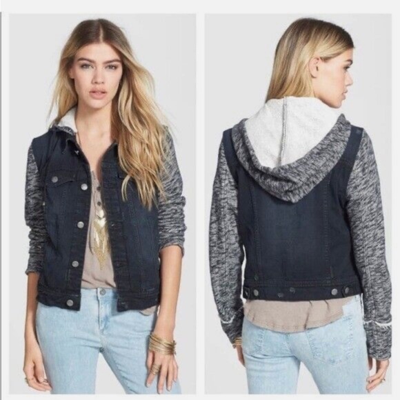 Free People Vintage Knit and Denim Pumice Black Jean Jacket XS - Picture 4 of 8